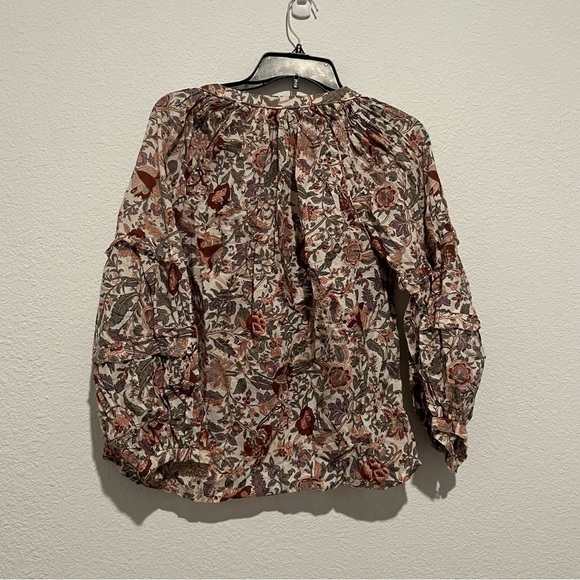 Anthropologie Love The Label Floral Botanical Peasant Ruffle Blouse Size Small - Picture 3 of 8
